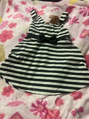 Zunie Black and White Striped Bow-Front Girls' Dress